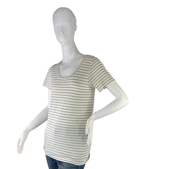 Pendleton Women's Deschutes Stripe Pima Cotton Tee in White & Dusty Green Size S - Picture 1 of 9